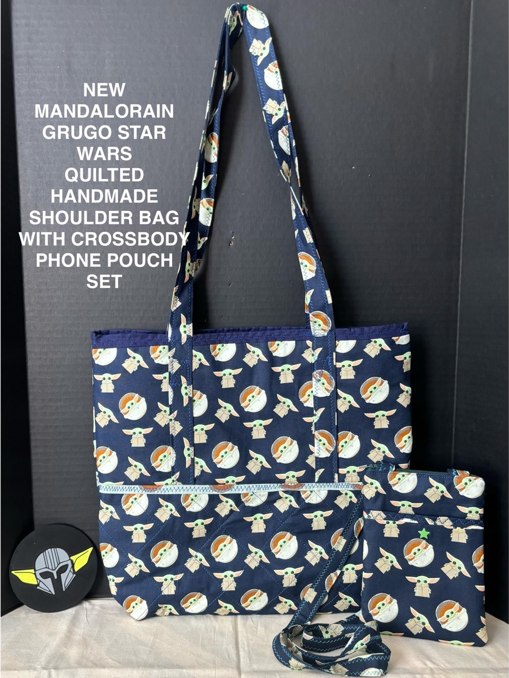 New Mandalorain Grugo Star Wars Quilted Tote Bag with Matching Crossbody Pouch